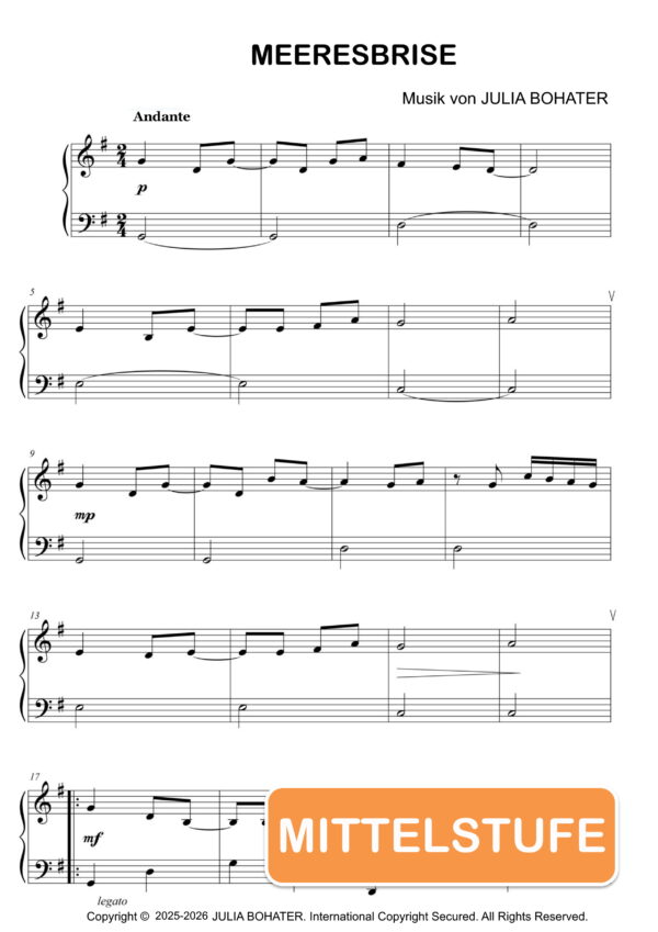 Meeresbrise – Klaviernoten (Mittelstufe)