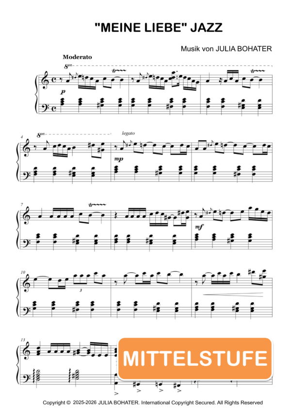 «Meine Liebe» Jazz – Klaviernoten (Mittelstufe)