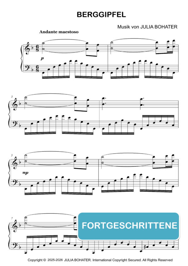 Berggipfel – Klaviernoten (Fortgeschrittene)