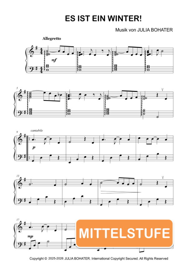 Es ist ein Winter! – Klaviernoten (Mittelstufe)