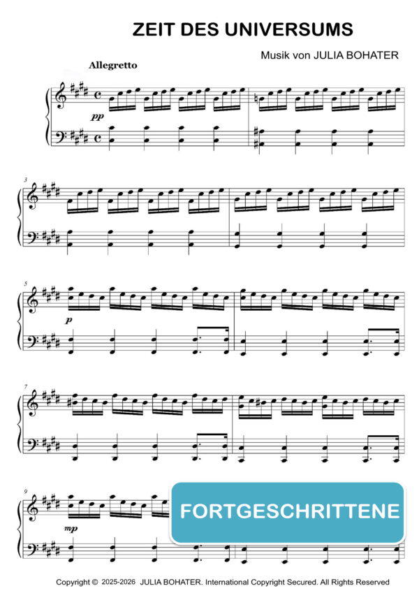 Zeit des Universums  – Klaviernoten (Fortgeschrittene)
