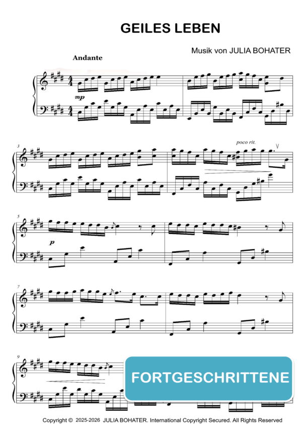 Geiles Leben – Klaviernoten (Fortgeschrittene)
