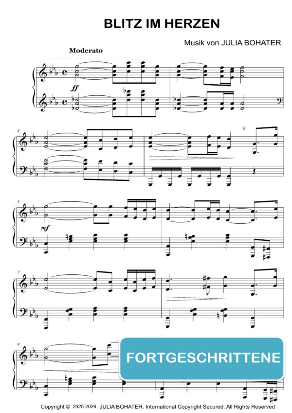 Blitz im Herzen – Klaviernoten (Fortgeschrittene)