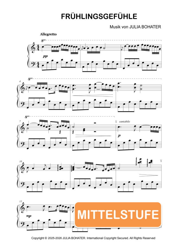 Frühlingsgefühle – Klaviernoten (Mittelstufe)