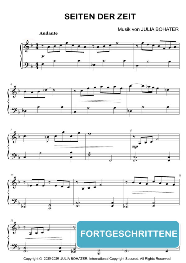 Seiten der Zeit – Klaviernoten (Fortgeschrittene)