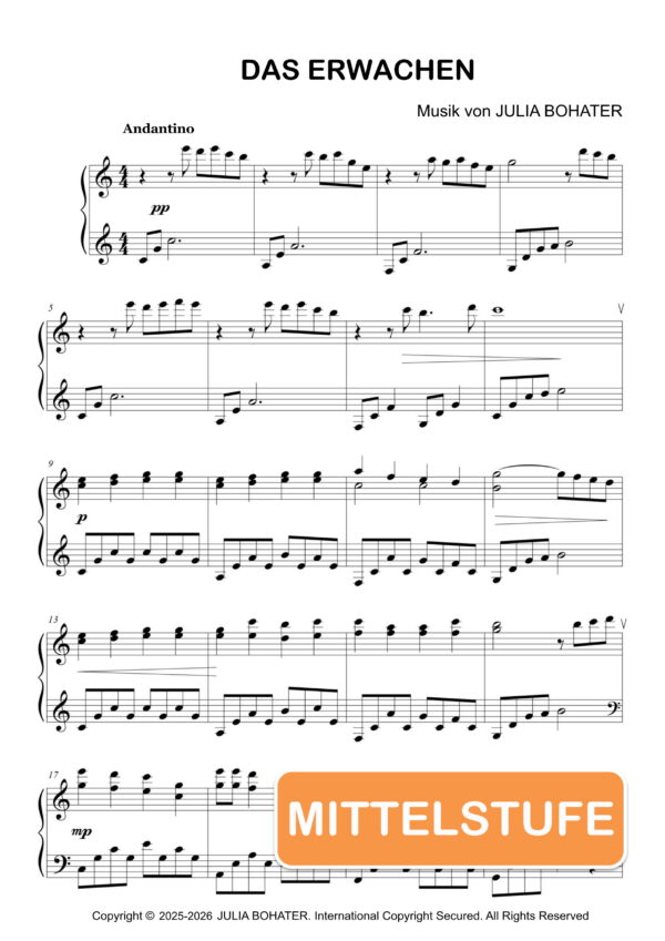 Das Erwachen – Klaviernoten (Mittelstufe)