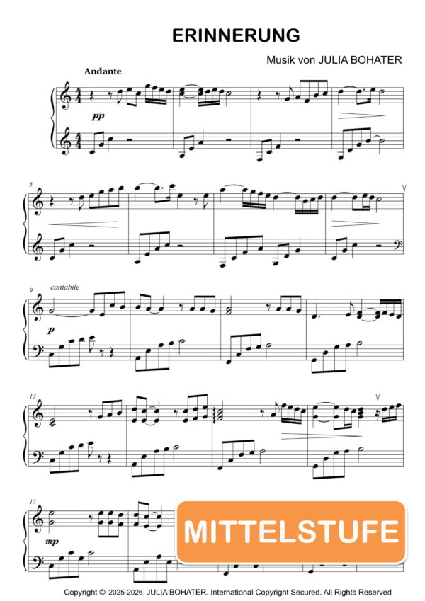 Erinnerung – Klaviernoten (Mittelstufe)