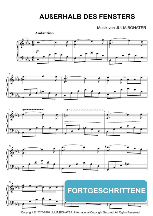 Außerhalb des Fensters – Klaviernoten (Fortgeschrittene)