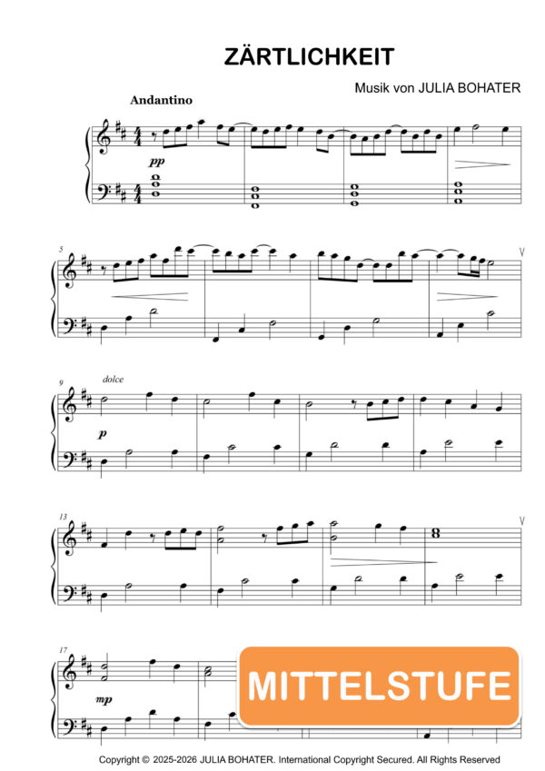 Zärtlichkeit – Klaviernoten (Mittelstufe)