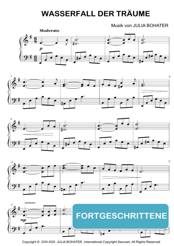 Wasserfall der Träume – Klaviernoten (Fortgeschrittene)
