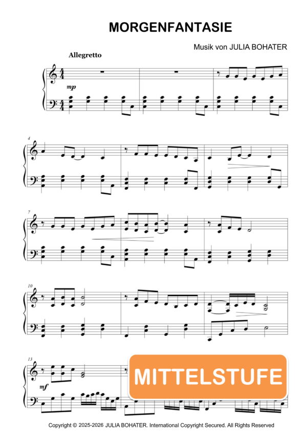 Morgenfantasie – Klaviernoten (Mittelstufe)