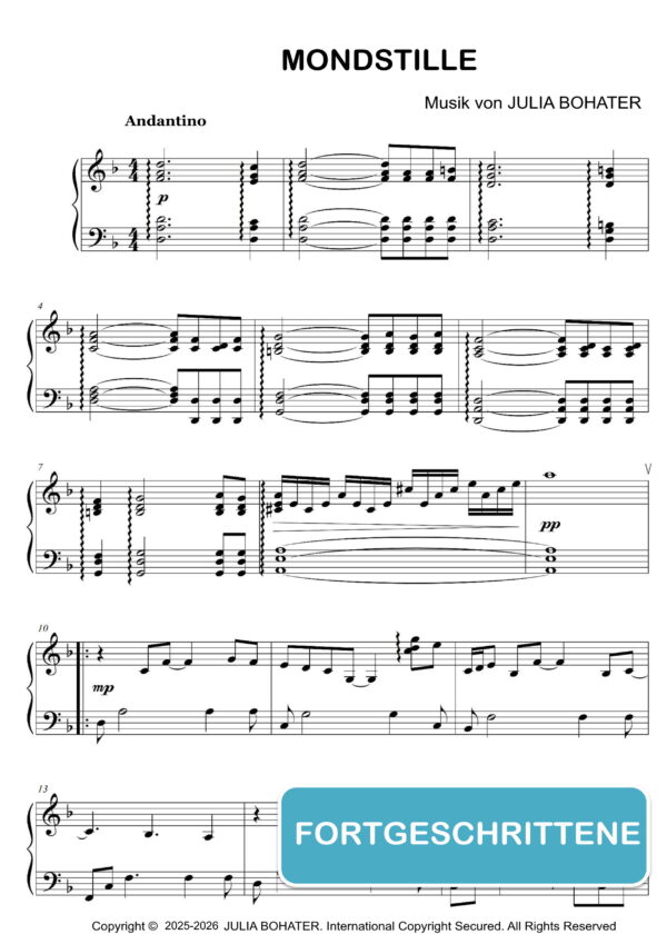 Mondstille – Klaviernoten (Fortgeschrittene)