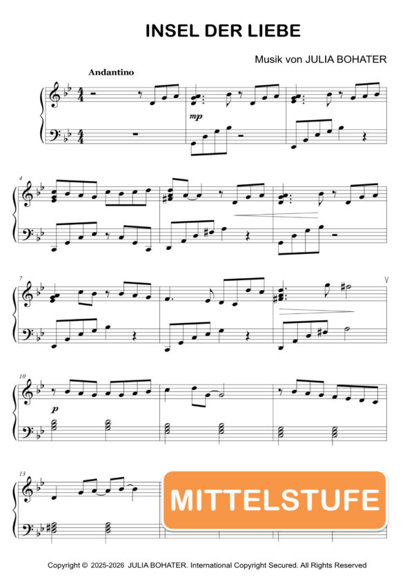 Insel der Liebe – Klaviernoten (Mittelstufe)