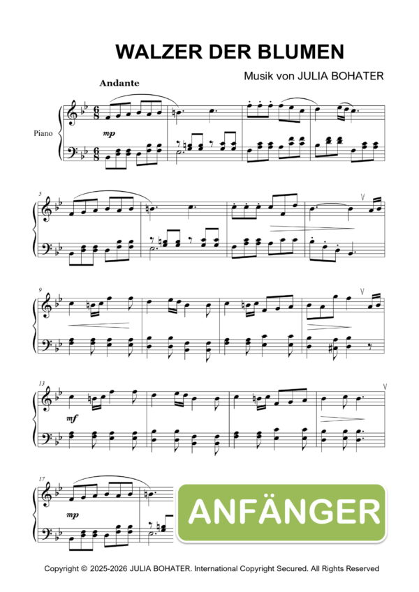 Walzer der Blumen – Einfache Klaviernoten für Anfänger