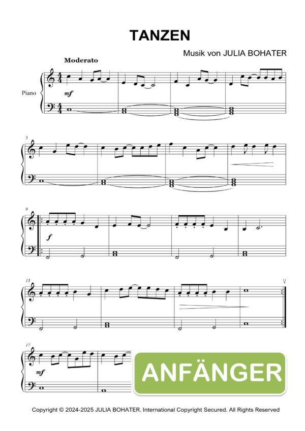 Tanzen – Einfache Klaviernoten für Anfänger