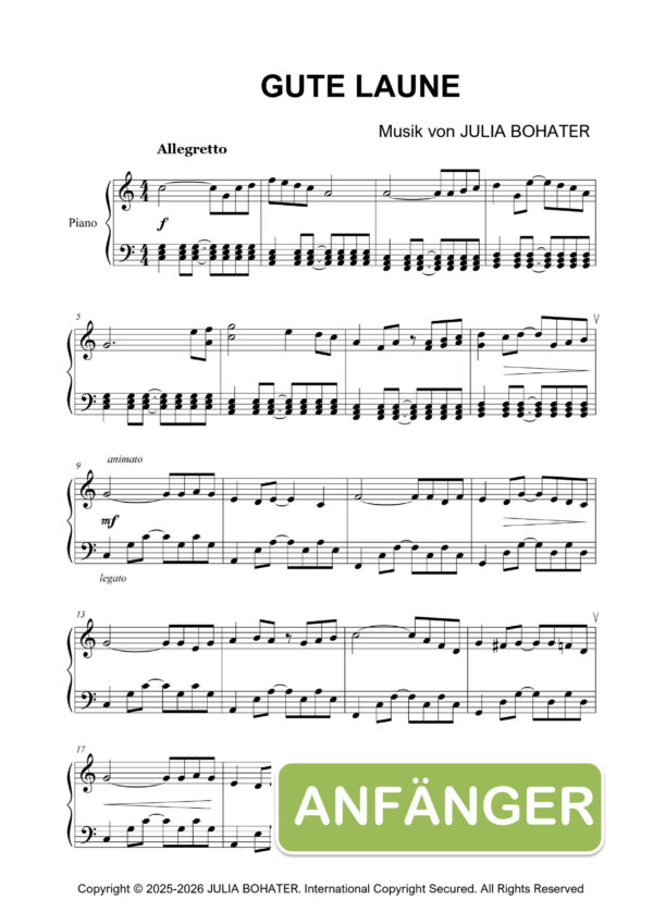 Gute Laune – Einfache Klaviernoten für Anfänger
