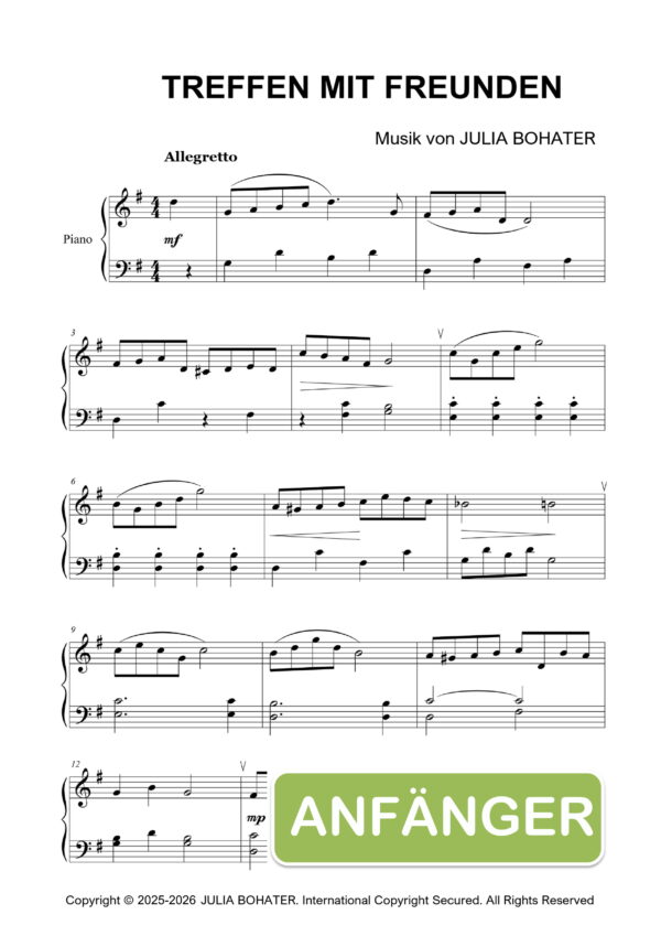 Treffen mit Freunden – Einfache Klaviernoten für Anfänger
